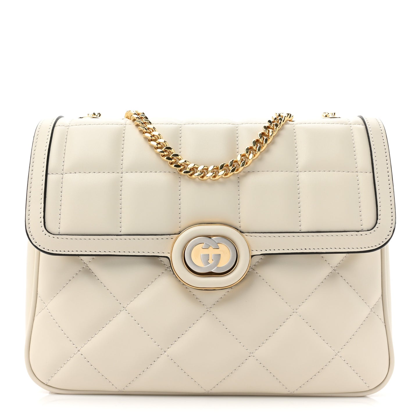Calfskin Quilted Small Deco Shoulder Bag Mystic White