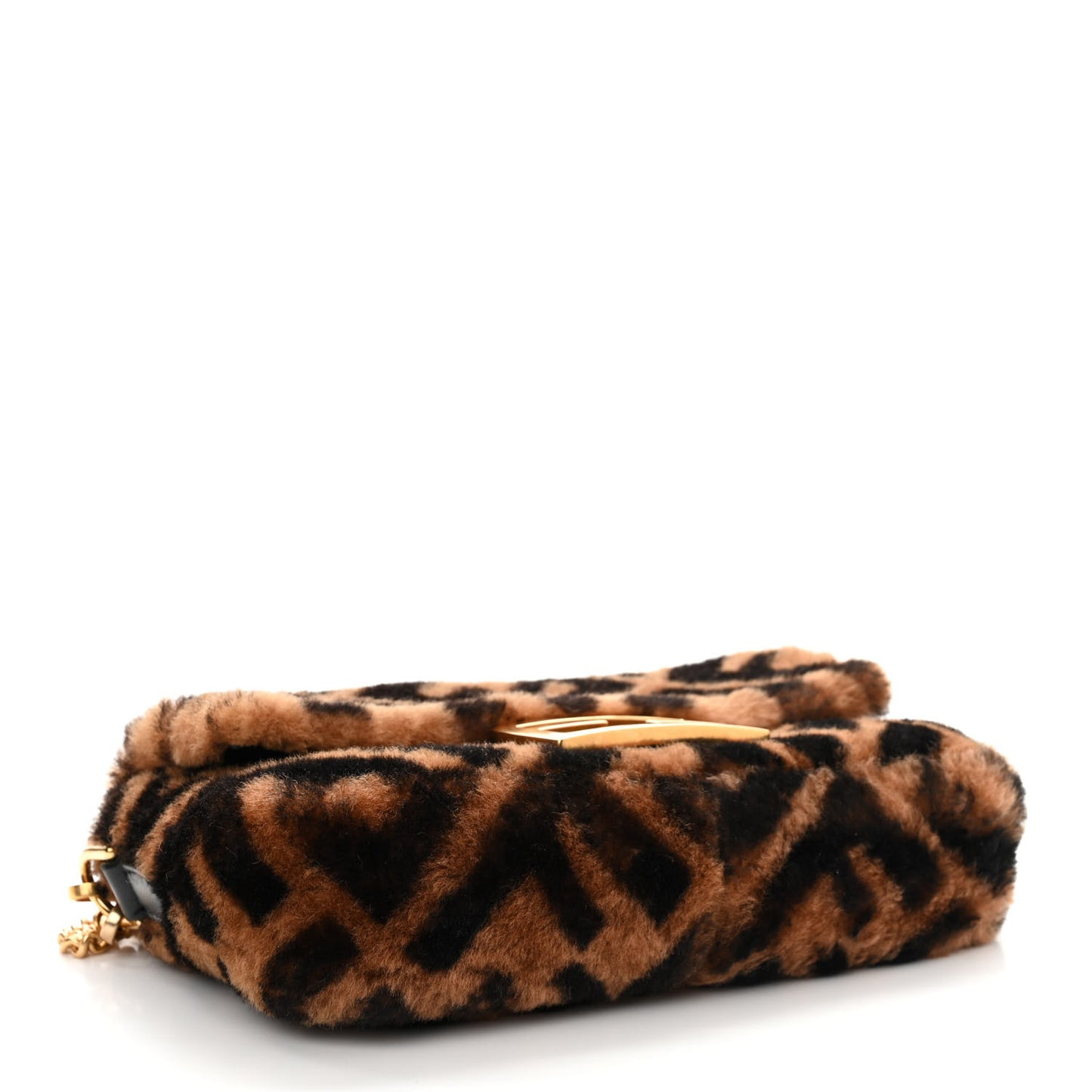 Shearling Vitello Dolce Macro FF 1974 Mini Baguette Tobacco Black