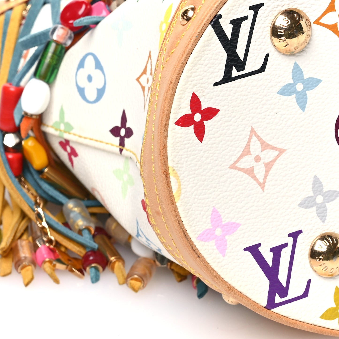 Monogram Multicolor Fringe Bucket White