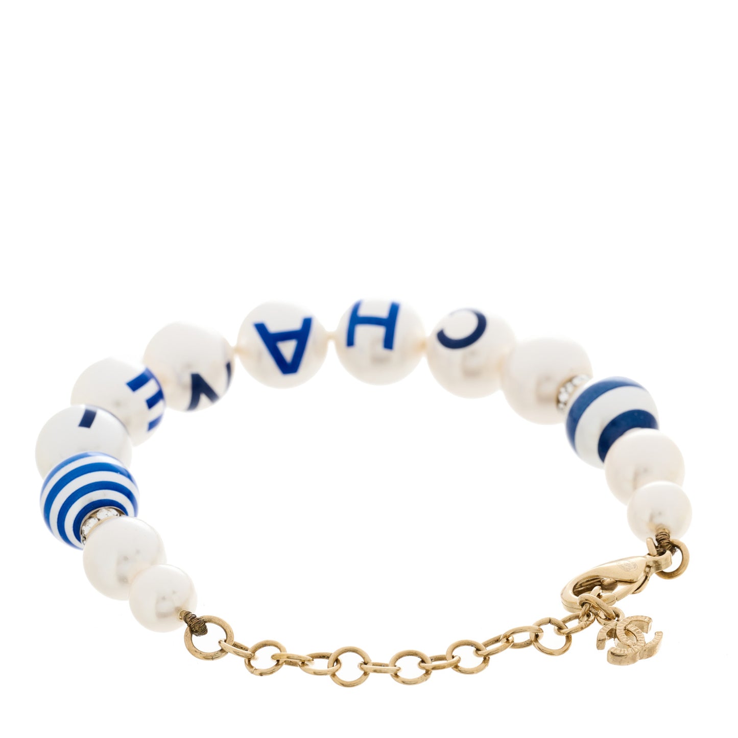 Pearl Crystal La Pausa Stripe Bracelet Gold Blue