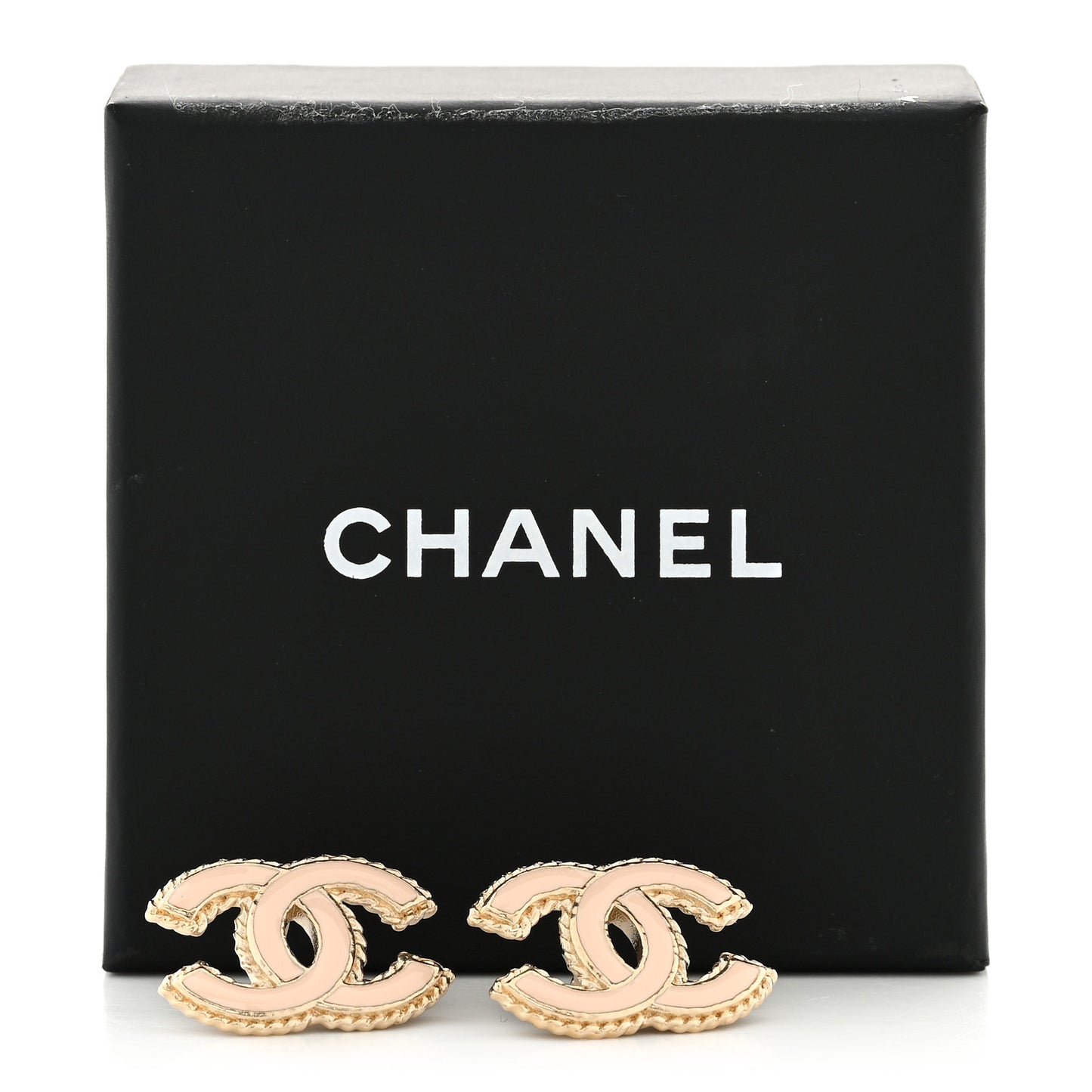 Metal Resin Rope CC Earrings Gold Light Pink
