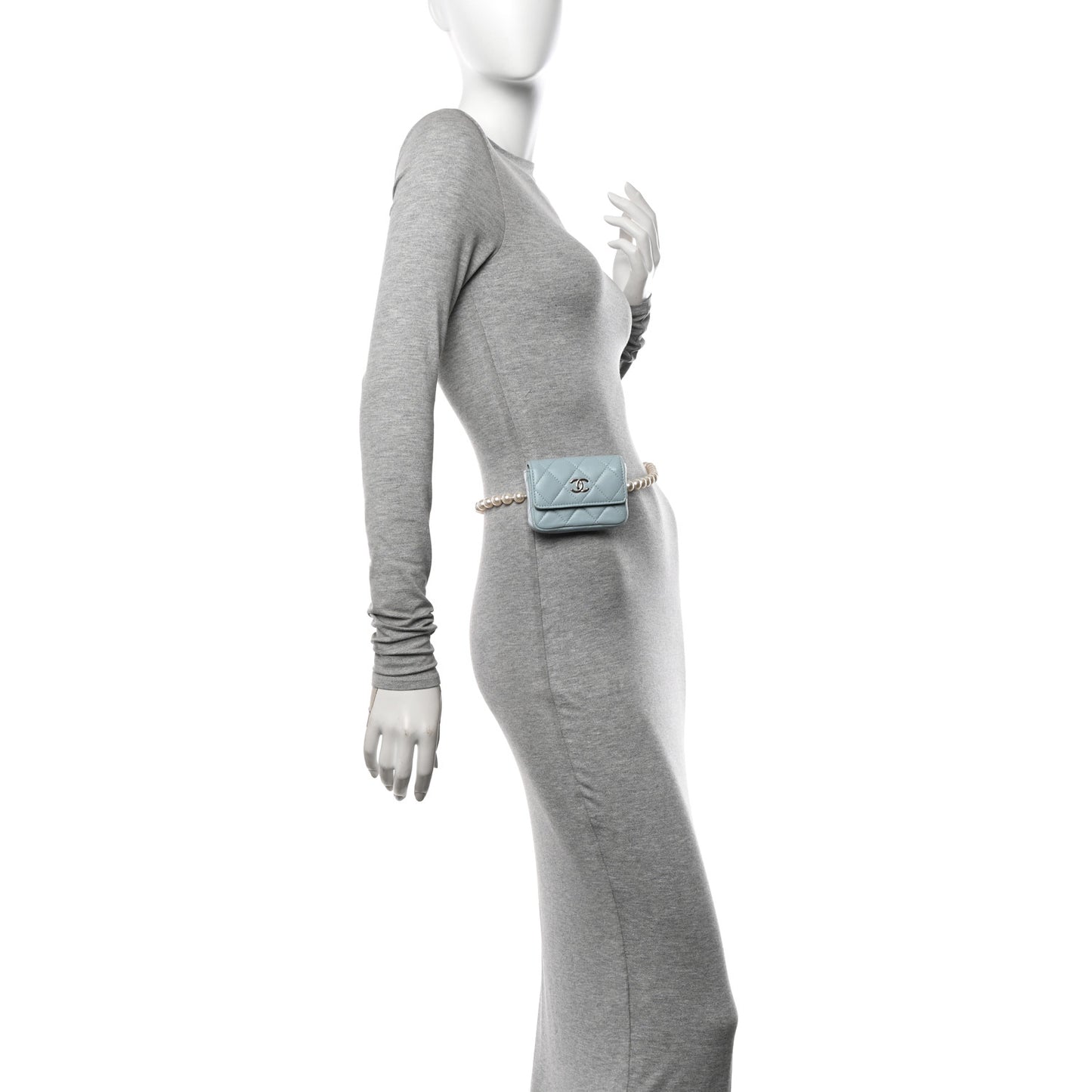 Lambskin Quilted Pearl Chain Belt Bag Light Blue