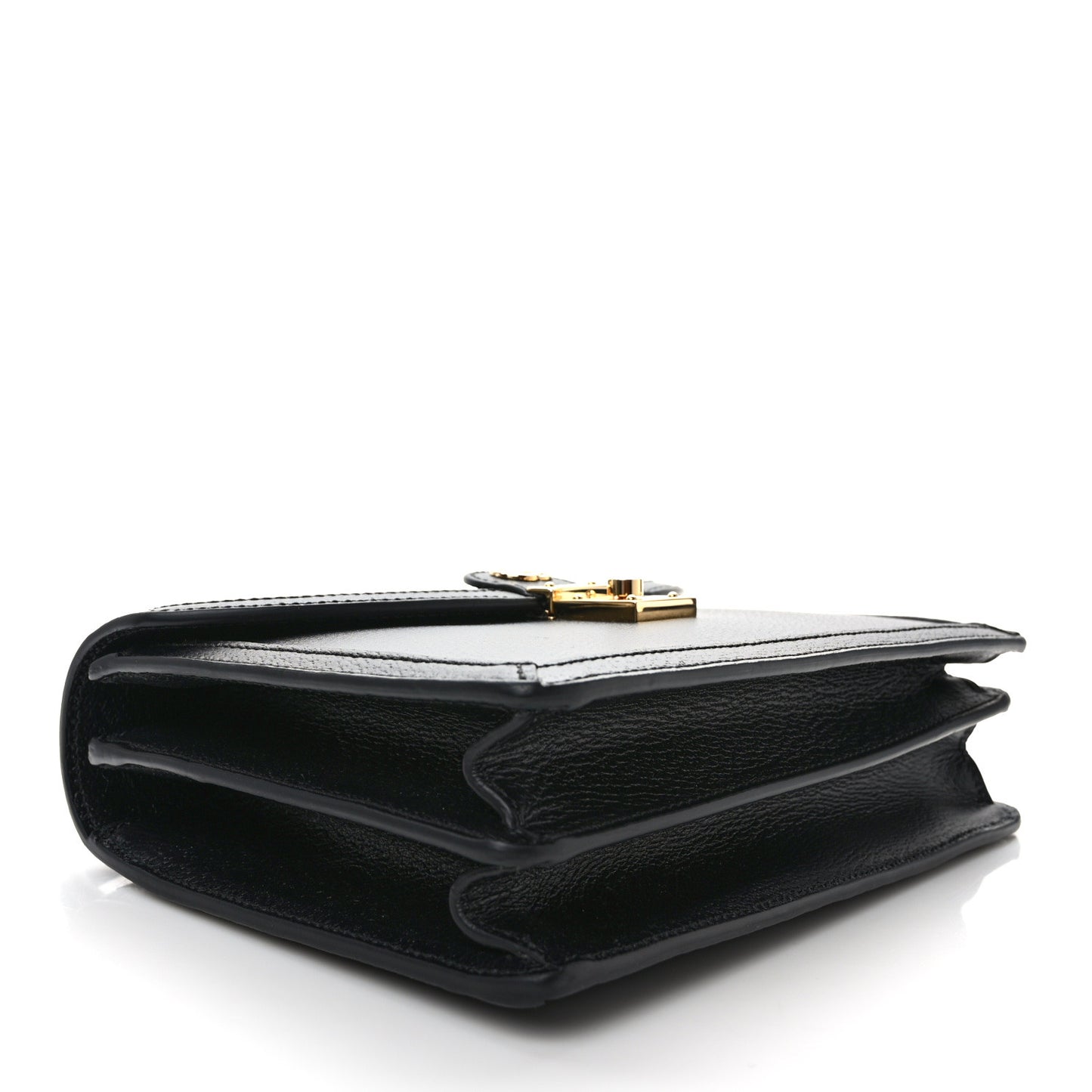 Textured Dollar Calfskin Web Small Ophidia Padlock Top Handle Bag Black