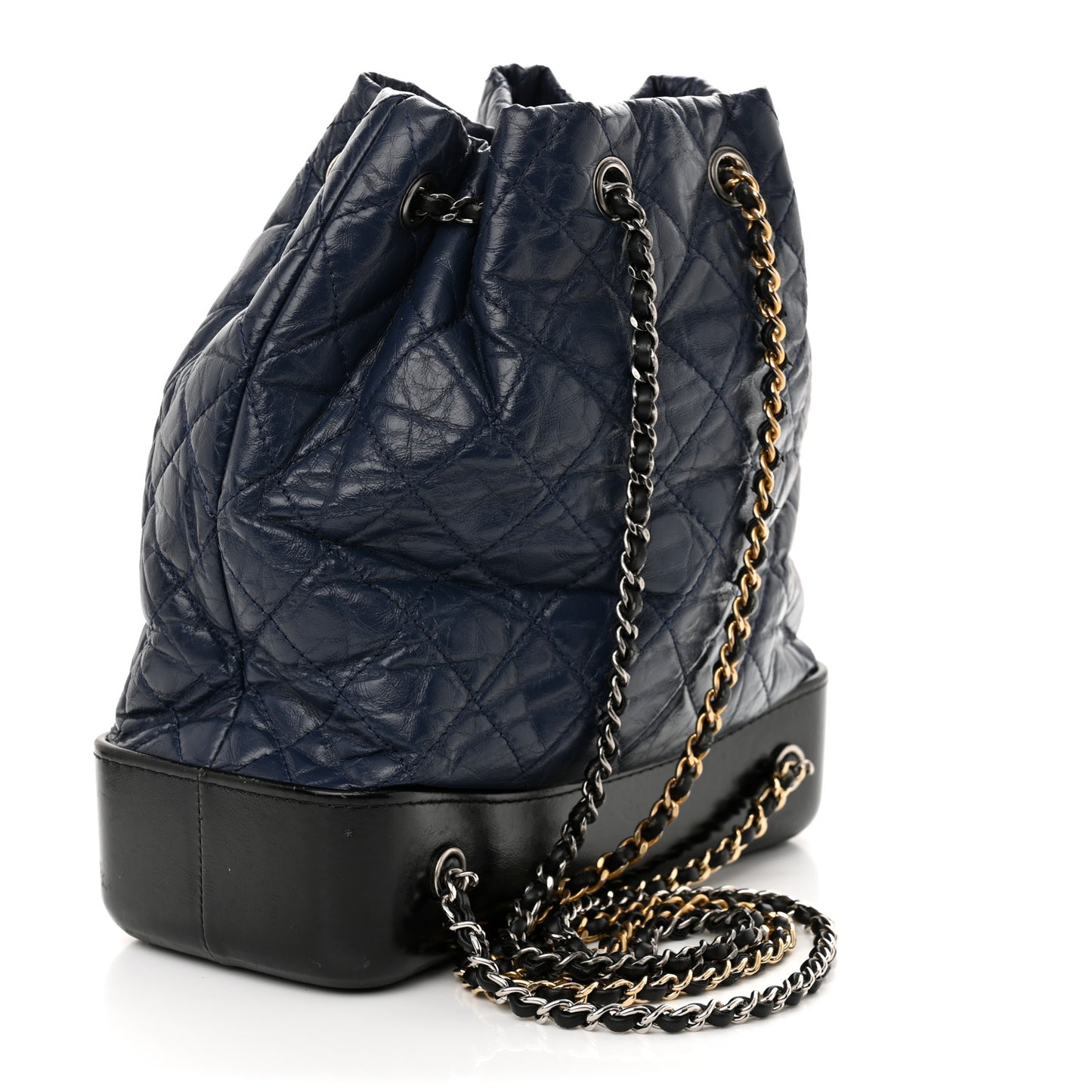 Aged Calfskin Quilted Gabrielle Backpack Navy Black
