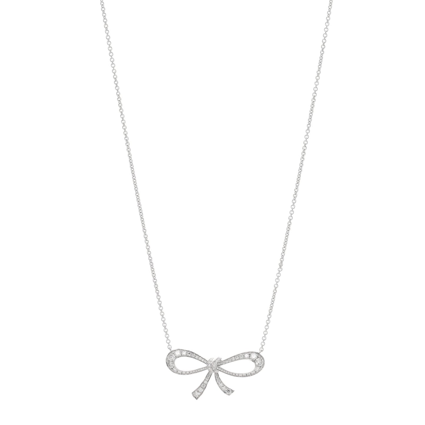 18K White Gold Diamond Tilda's Bow Mini Pendant Necklace