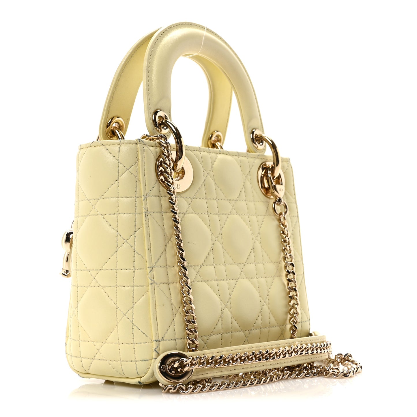 Lambskin Cannage Mini Lady Dior Soft Yellow