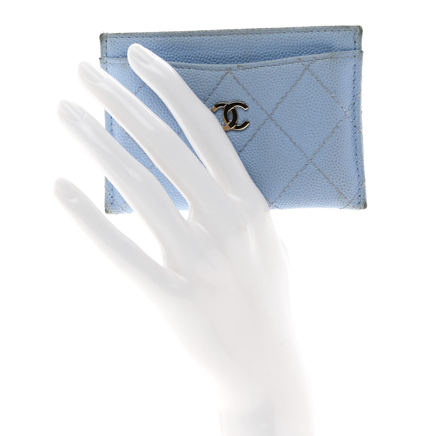 Caviar Quilted Card Holder Light Blue