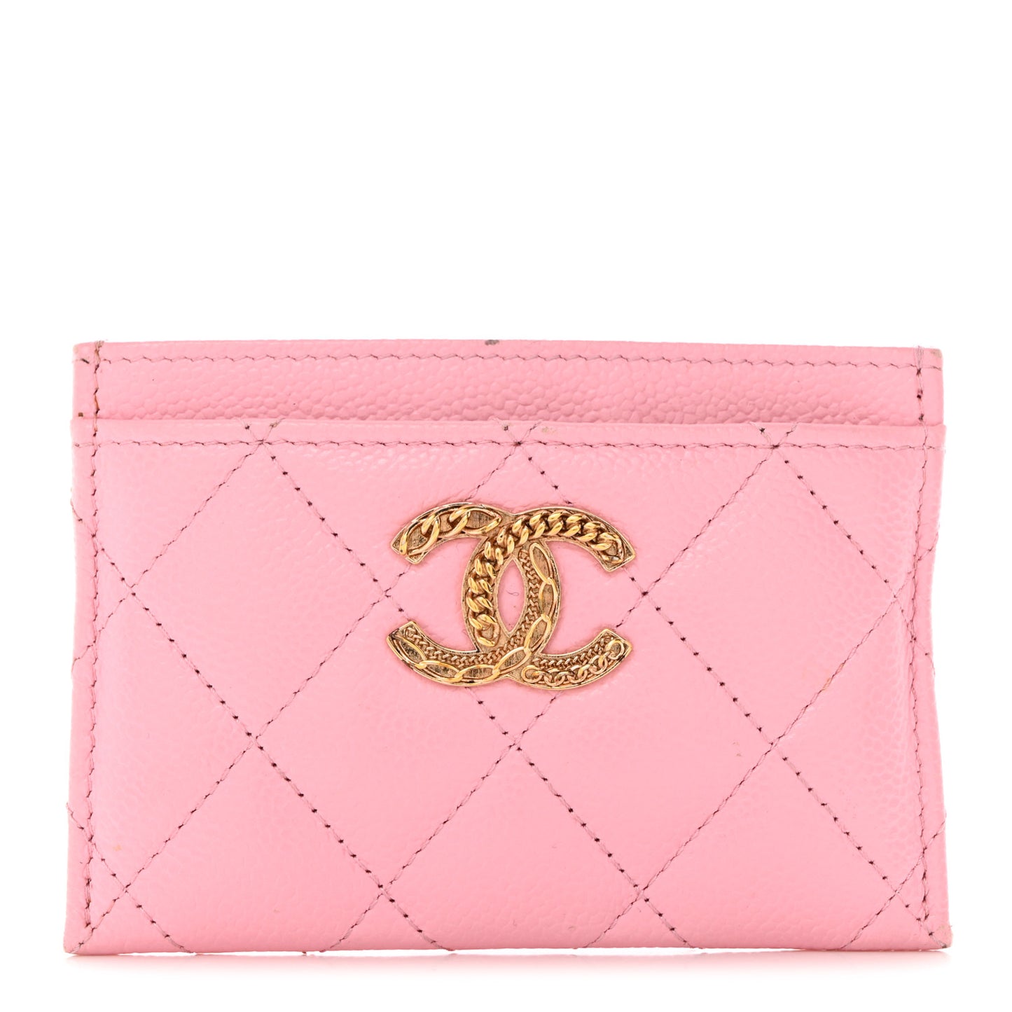 Caviar Quilted Multi Chain CC Card Holder Pink