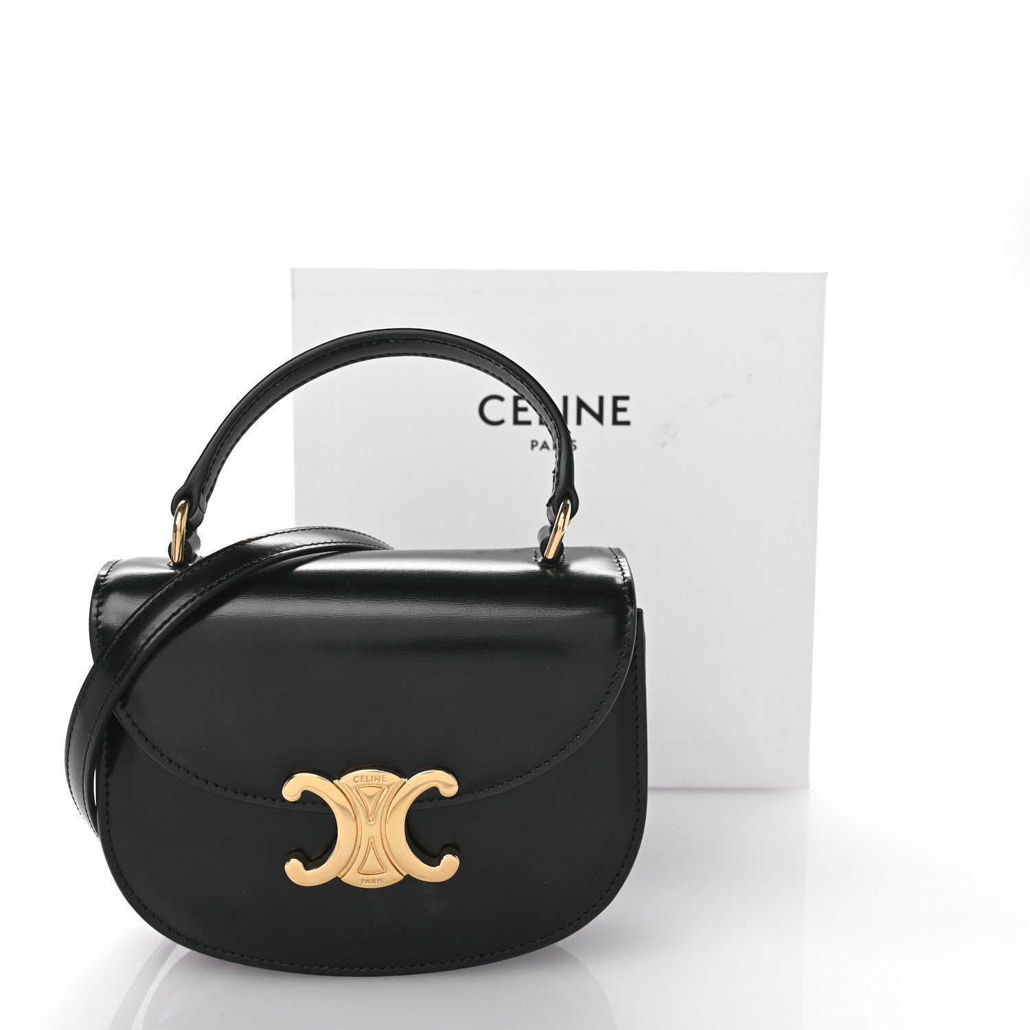 Celine Shiny Calfskin Triomphe Mini Besace Clea Black 11 of 11