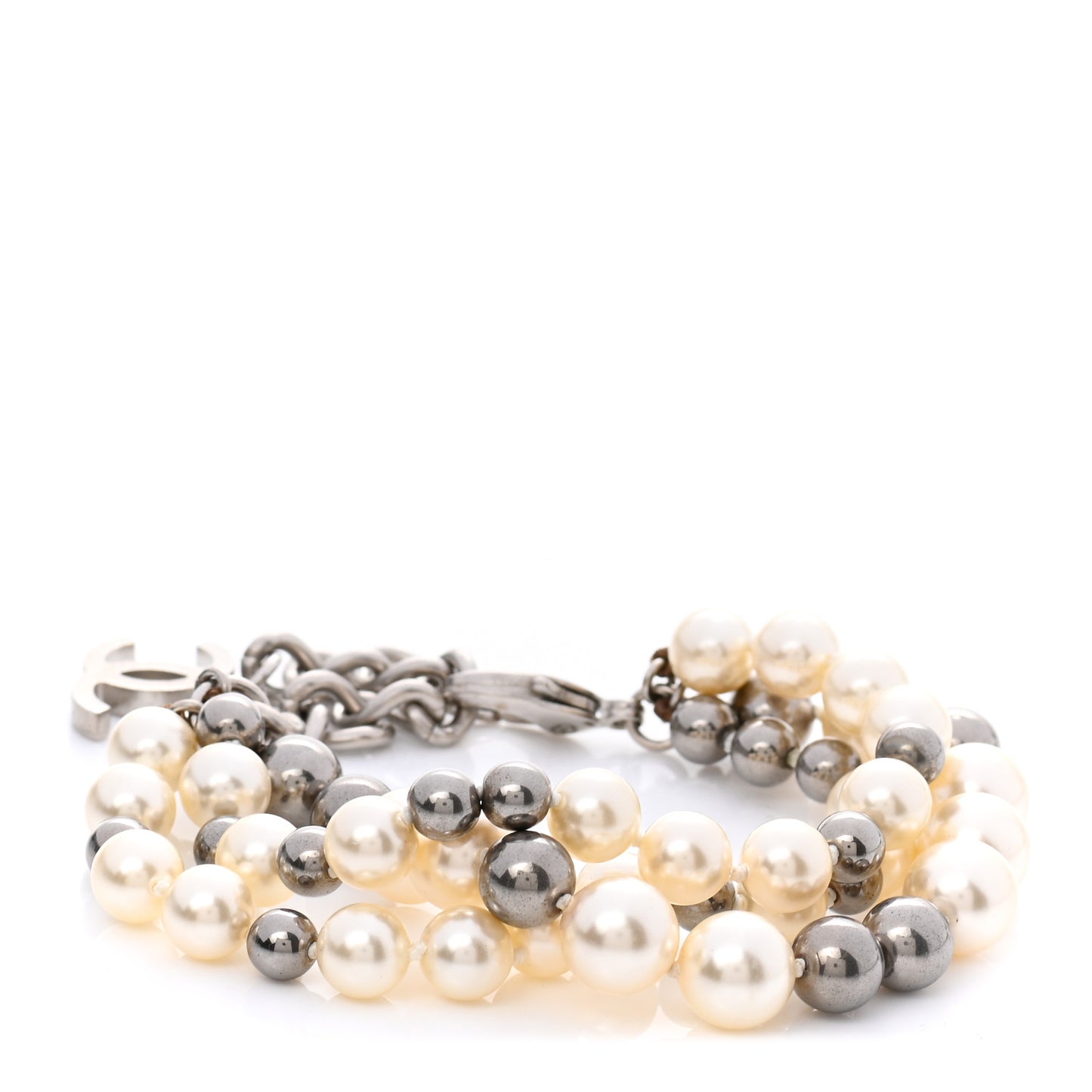 Pearl Bead CC Multi Strand Bracelet White Silver