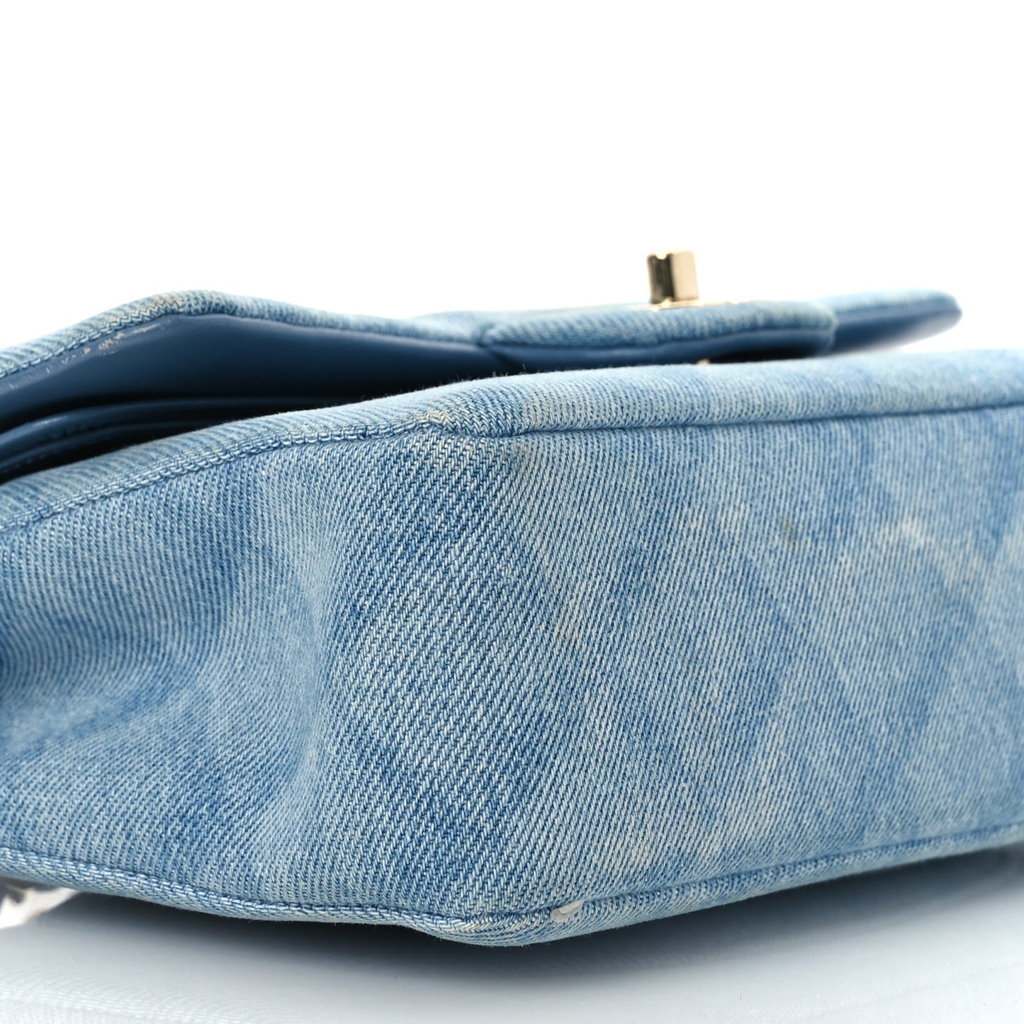 Printed Denim Quilted Mini Rectangular Flap Light Blue