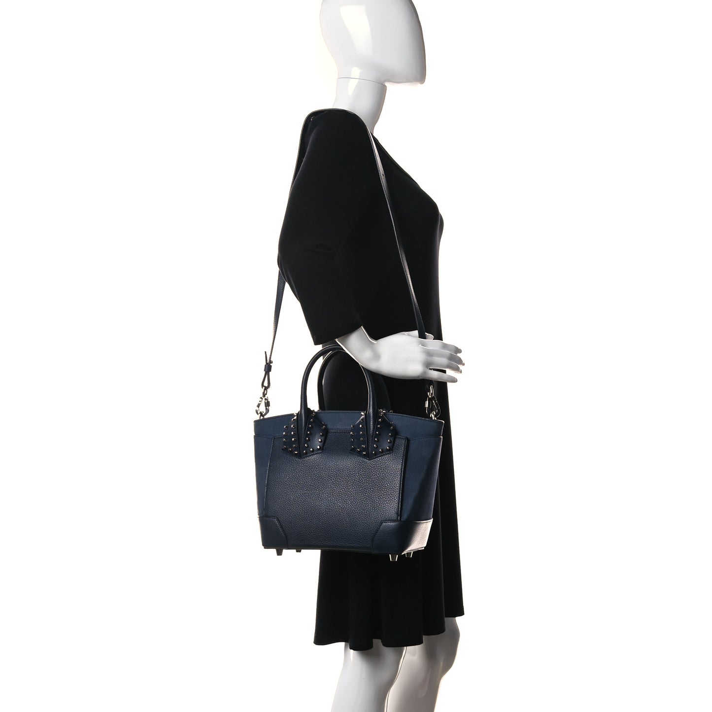 Suede Grained Calfskin Studded Small Eloise Tote Navy Blue