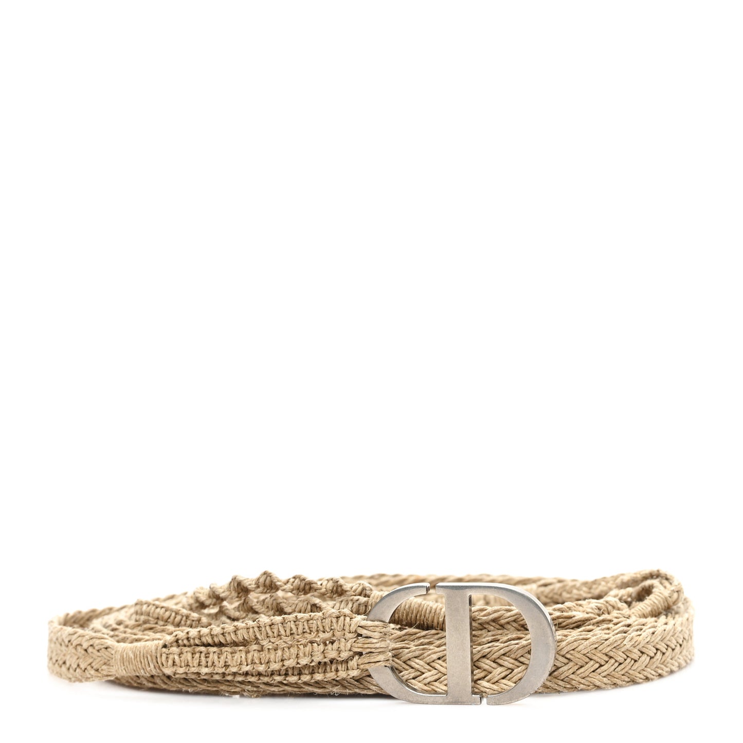 Raffia Woven CD Belt Beige Multicolor