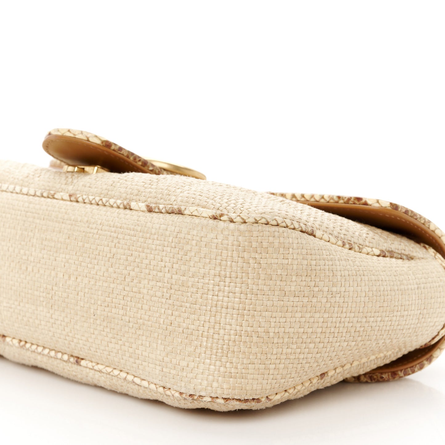 Raffia Elaphe Matelasse Small GG Marmont Shoulder Bag Natural Cream Brown