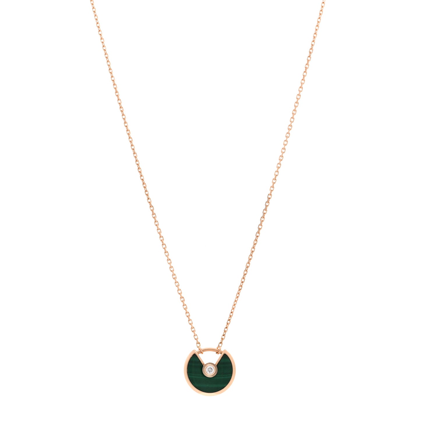 18K Pink Gold Diamond Malachite XS Amulette de Cartier Pendant Necklace