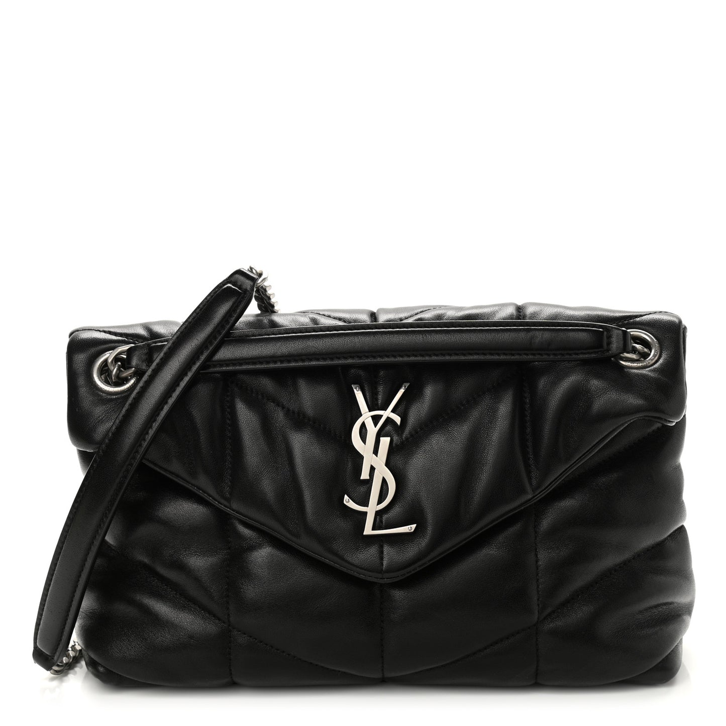 Lambskin Quilted Small Loulou Puffer Monogram Chain Satchel Black