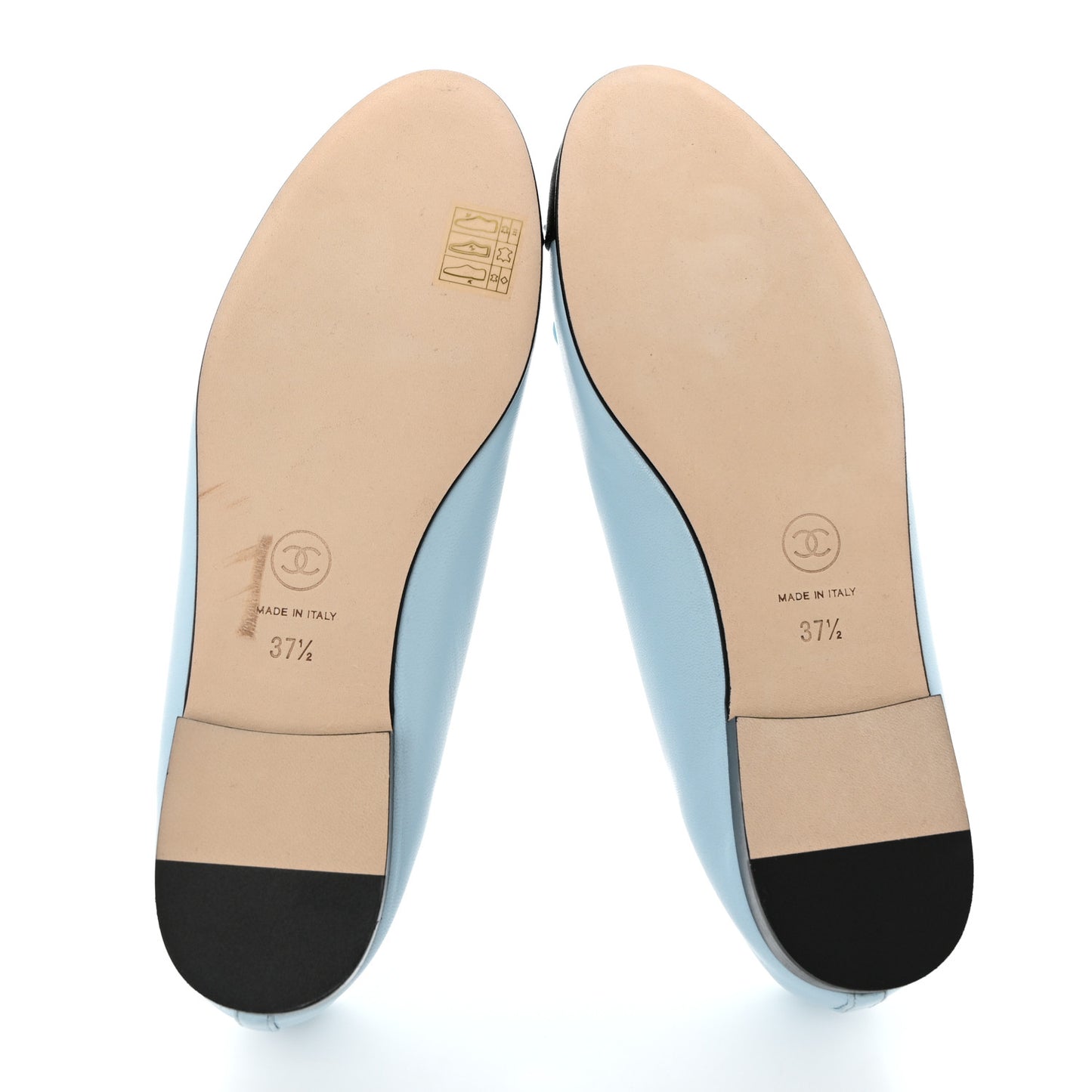 Lambskin Grosgrain Cap Toe CC Ballerina Flats 37.5 Light Blue Black