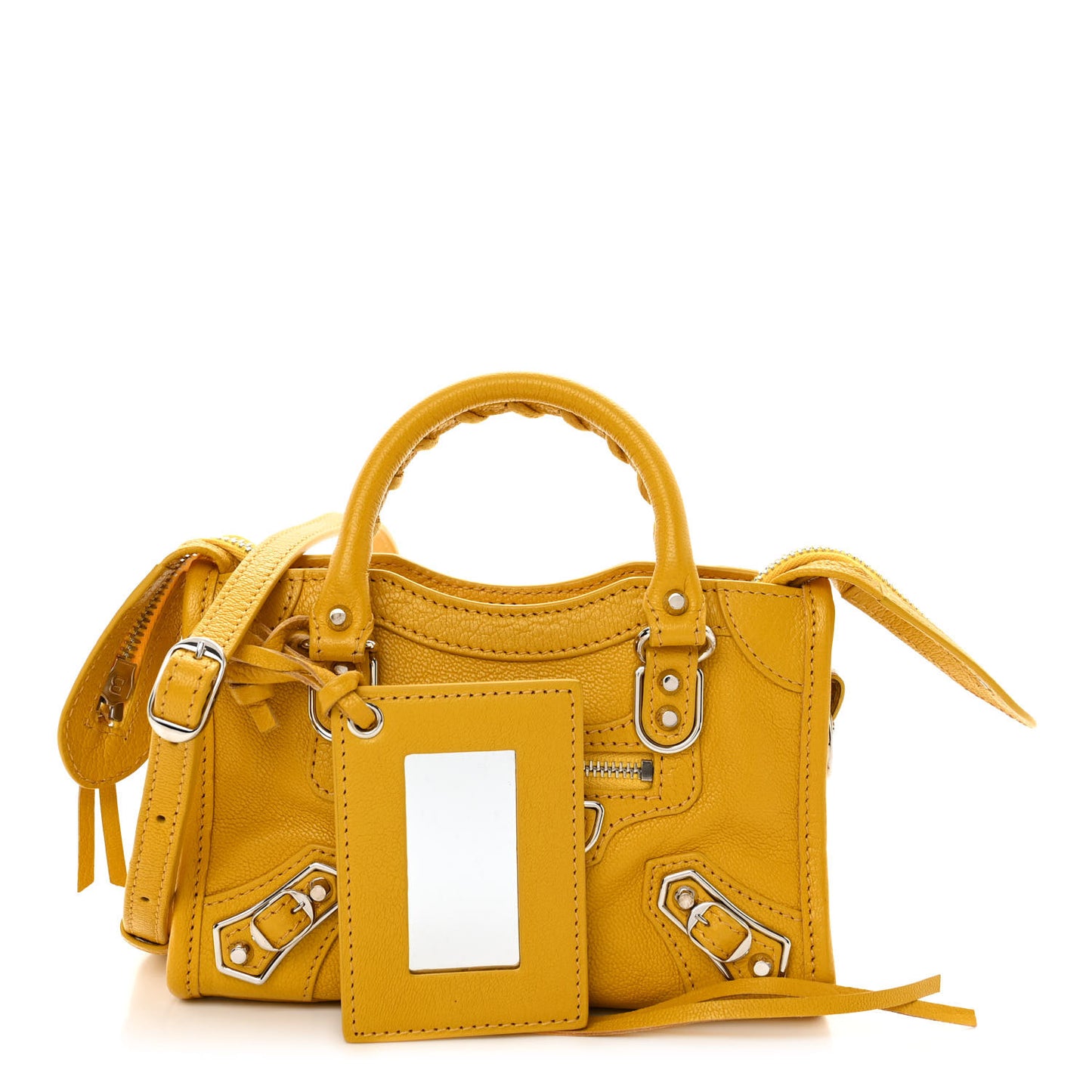 Chevre Silver Metallic Edge Hardware Nano City Jaune Epi