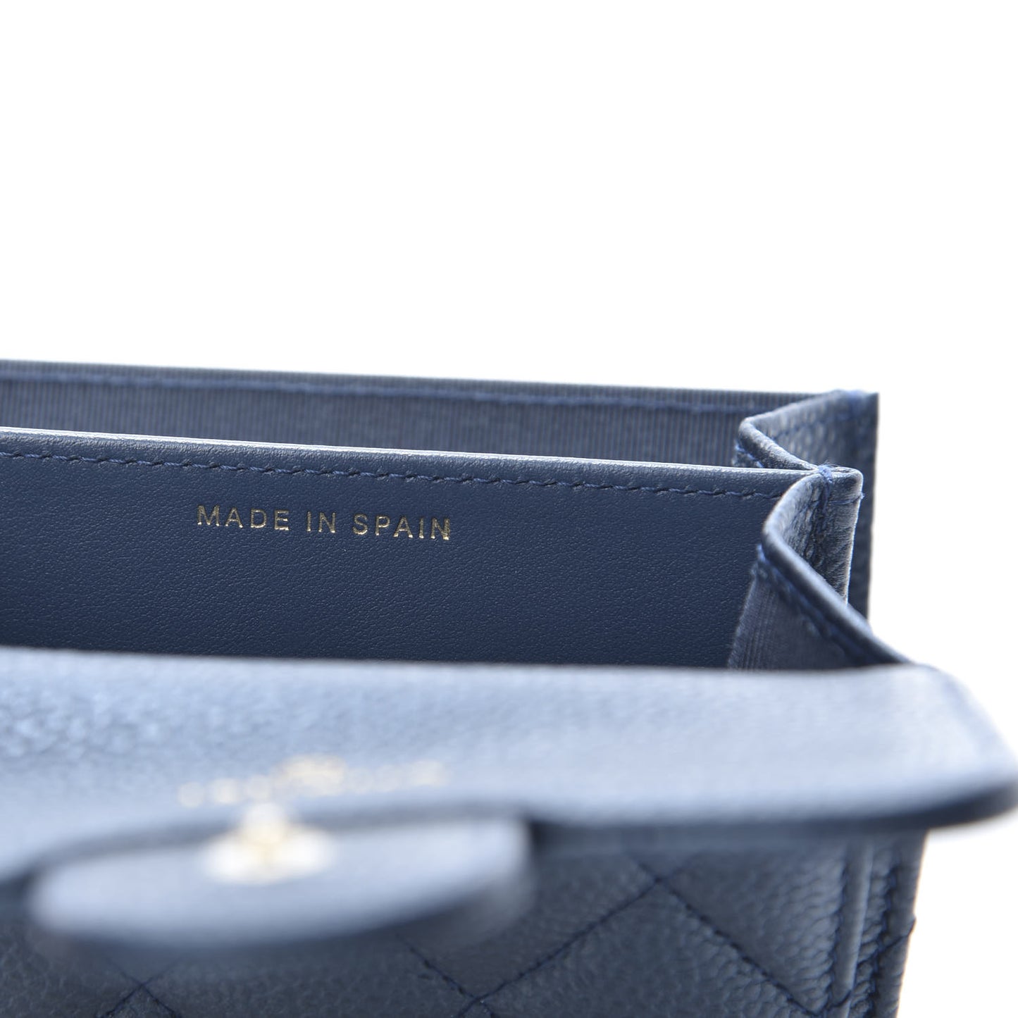 Metallic Caviar Quilted Flap Card Holder Wallet Dark Blue