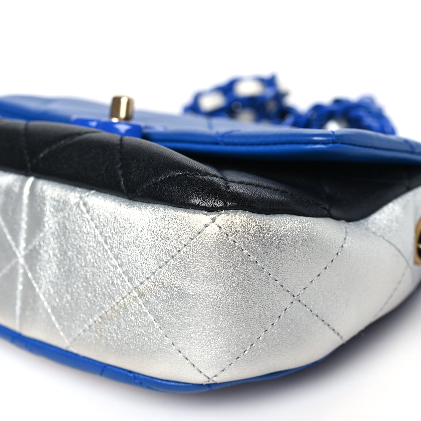 Lambskin Quilted Messenger Flap Blue Silver Black