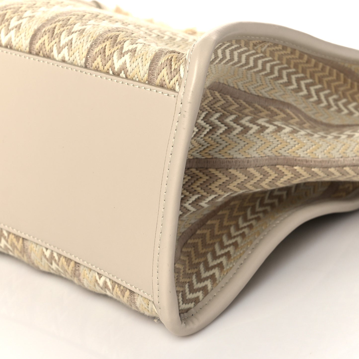 Calfskin Canvas Woven Chevron In & Out Tote PM Beige