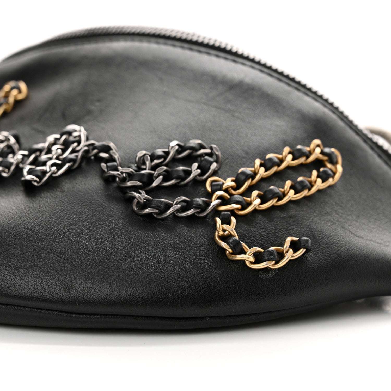 Chanel Calfskin Chain 20s Signe Waist Bag Black 10 of 15