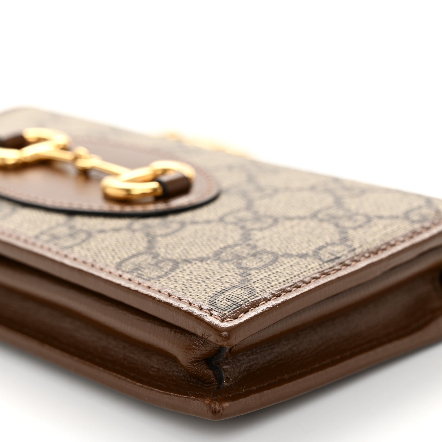 GG Supreme Monogram Azalea Calfskin Horsebit 1955 Wallet On Chain Beige Ebony Brown Sugar