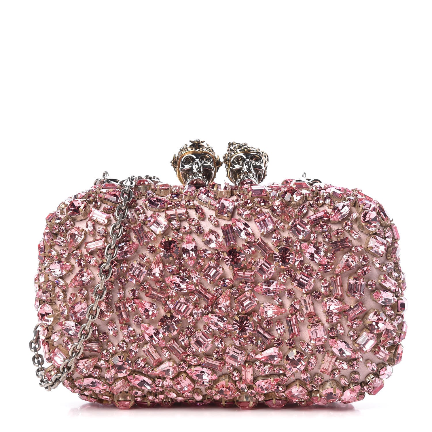 Alexander McQueen Crystal Nappa Queen and King Skull Box Chain