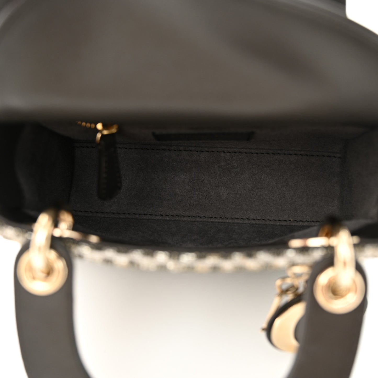 Calfskin Beaded Checkered Mini Lady Dior Grey White