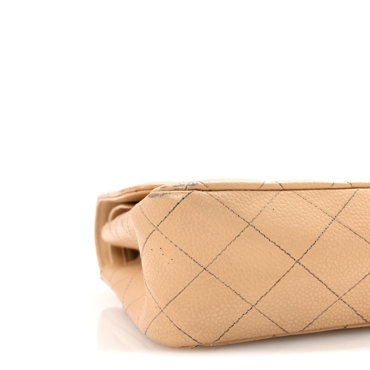 Caviar Quilted Medium Double Flap Beige