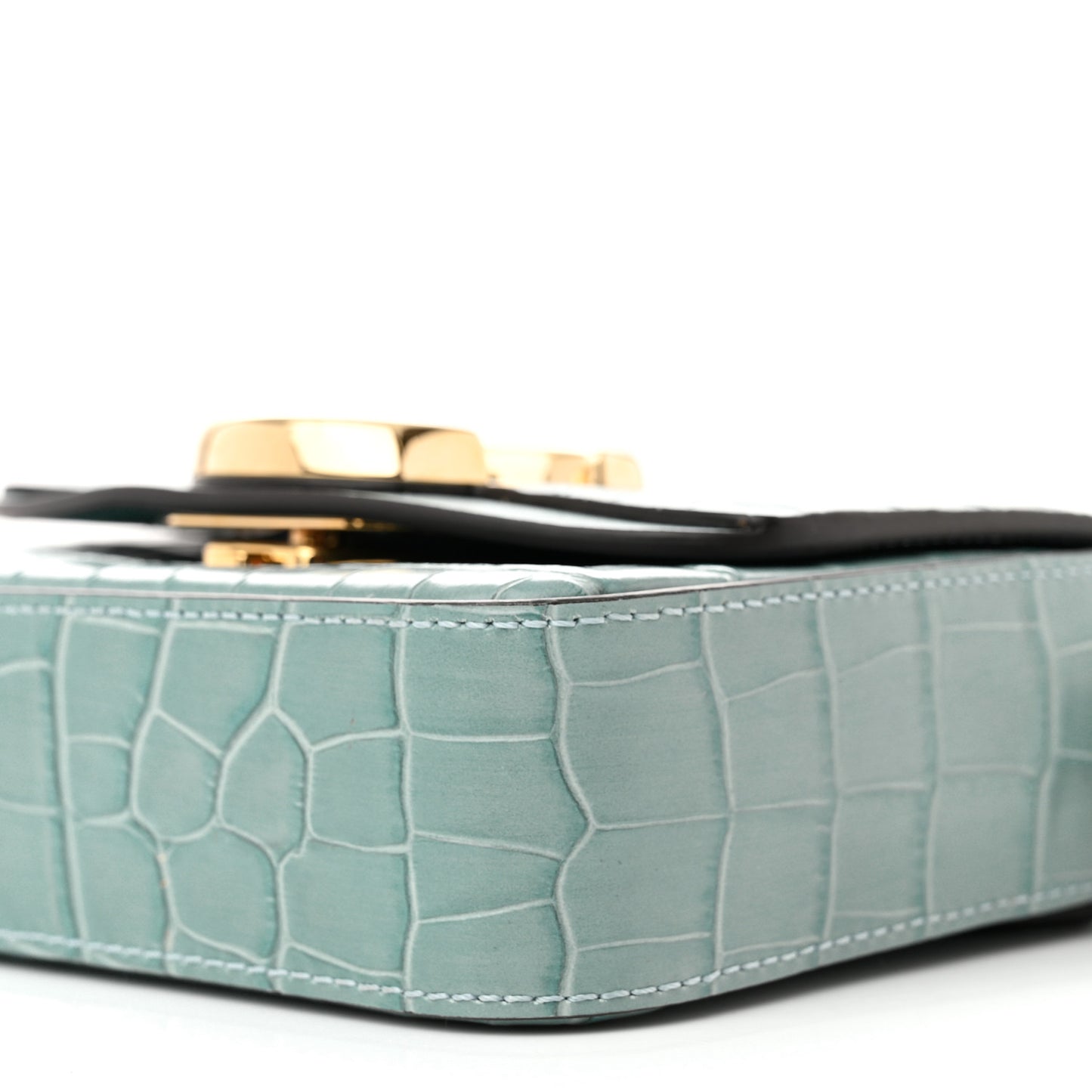 Calfskin Crocodile Embossed Mini C Double Carry Faded Blue