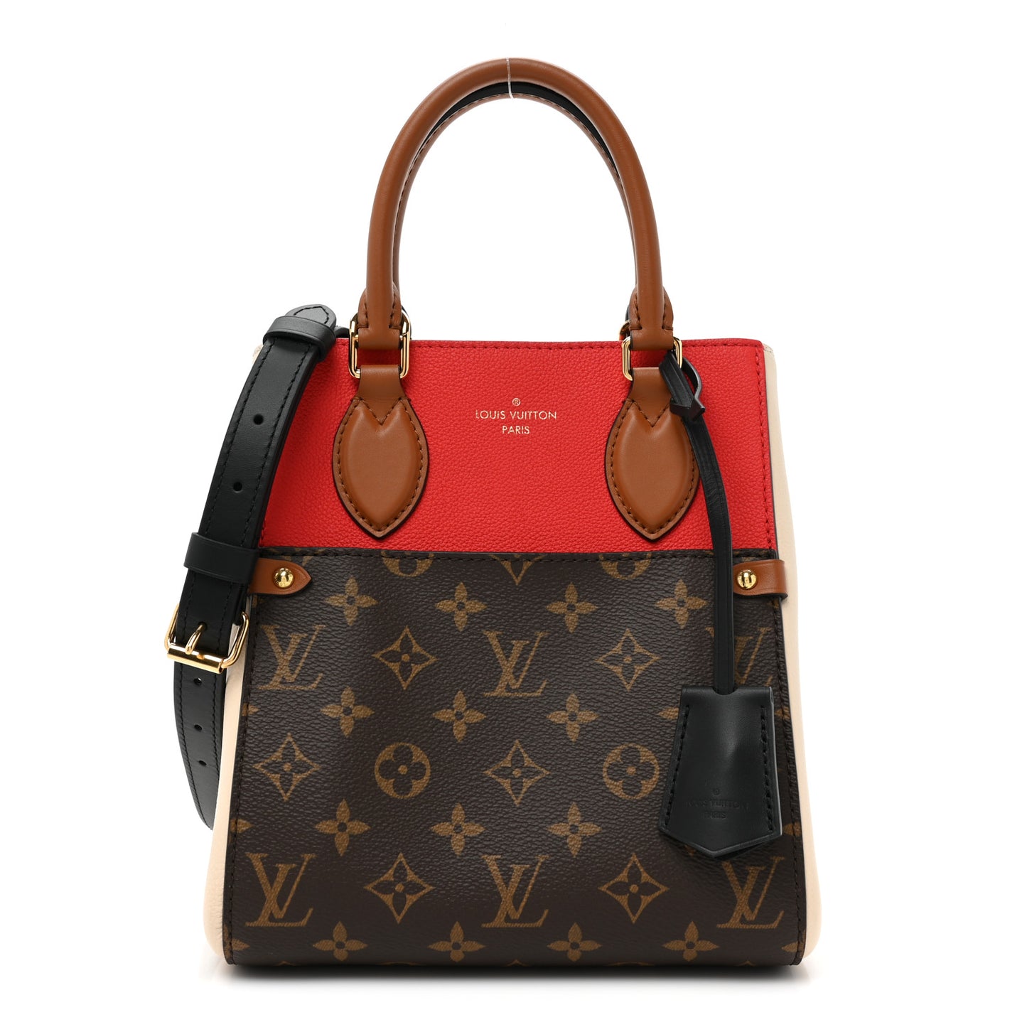 Calfskin Monogram Fold Tote PM Cerise Cream Black