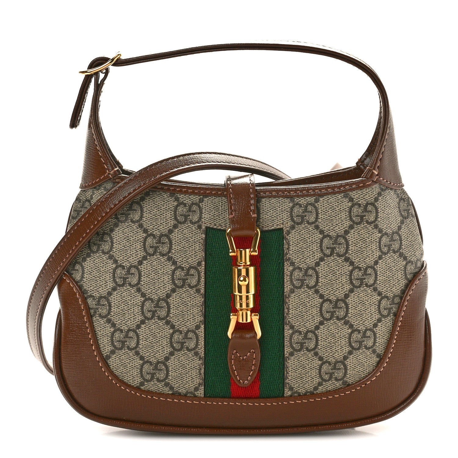 Gucci GG Supreme Monogram Azalea Calfskin Web Mini Jackie 1961 Hobo Beige Ebony Brown Sugar 1 of 10