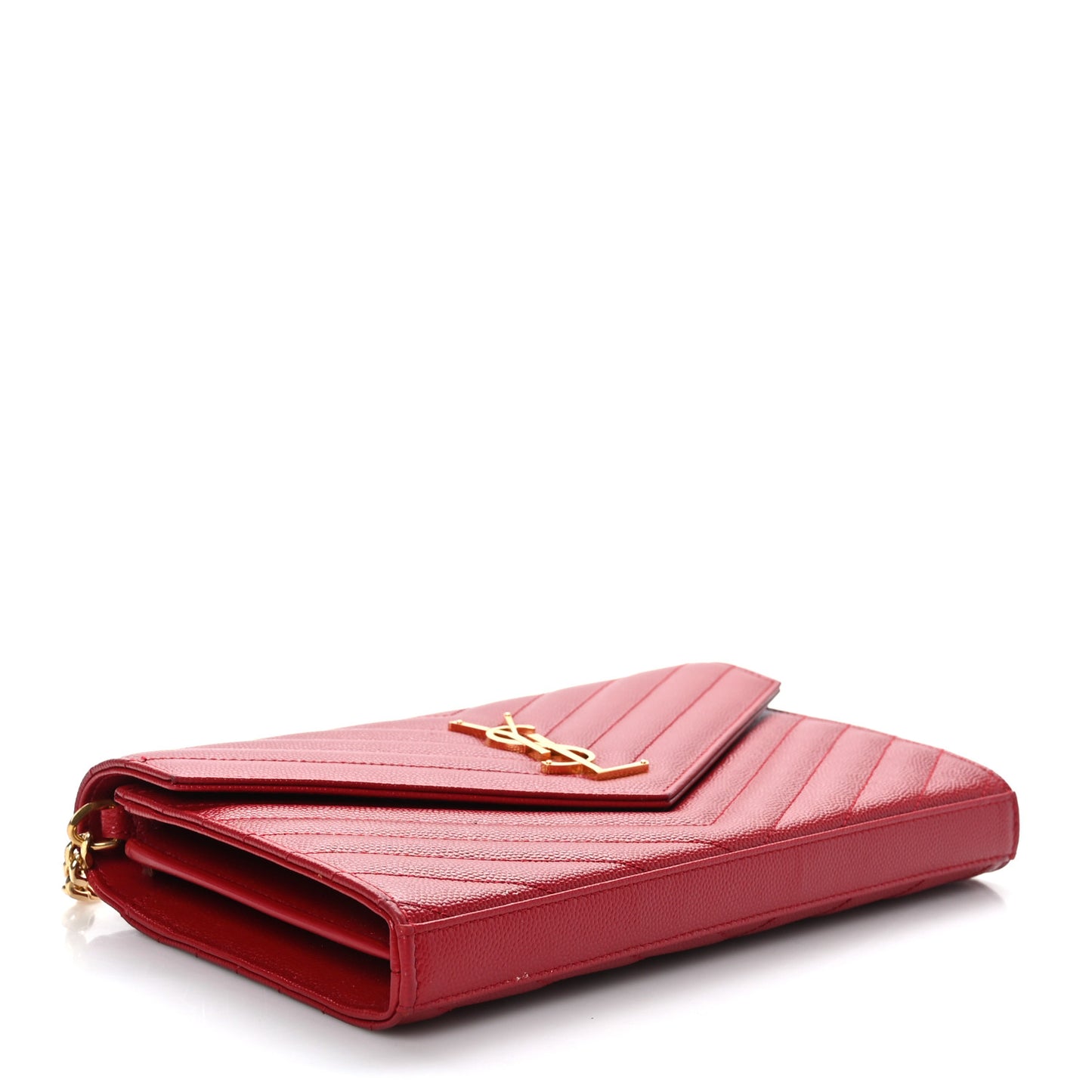 Grain De Poudre Matelasse Chevron Monogram Chain Wallet Rouge Eros
