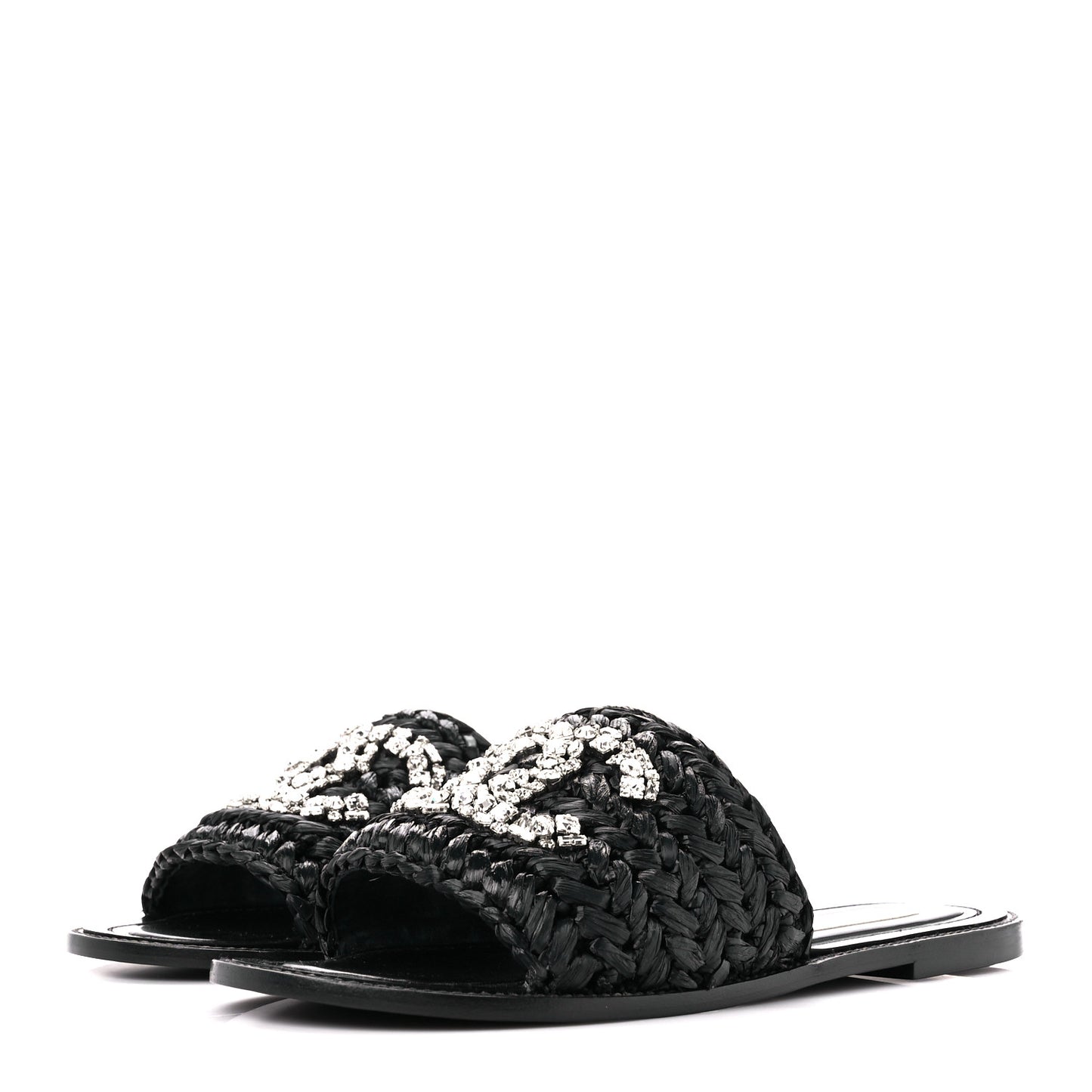 Raffia Crystal CC Mules Sandals 38.5 Black