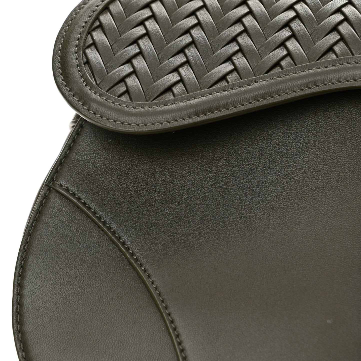 Smooth Calfskin Braided Saddle Bag Dark Green