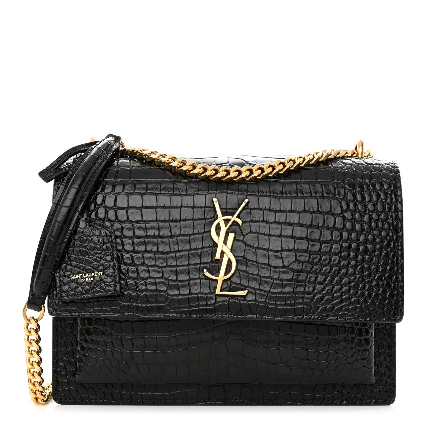 Calfskin Crocodile Embossed Medium Monogram Sunset Black