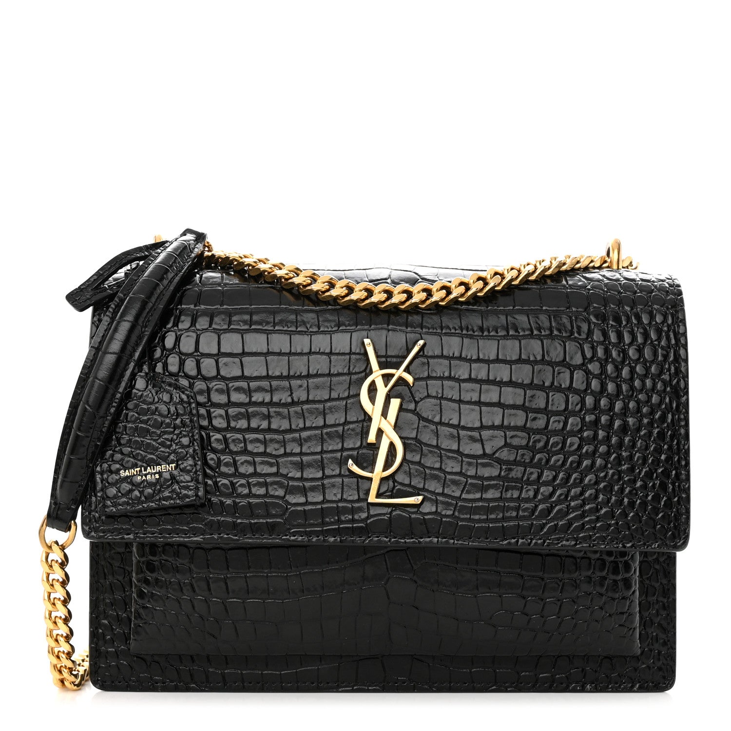 Saint Laurent Calfskin Crocodile Embossed Medium Monogram Sunset Black 1 of 9