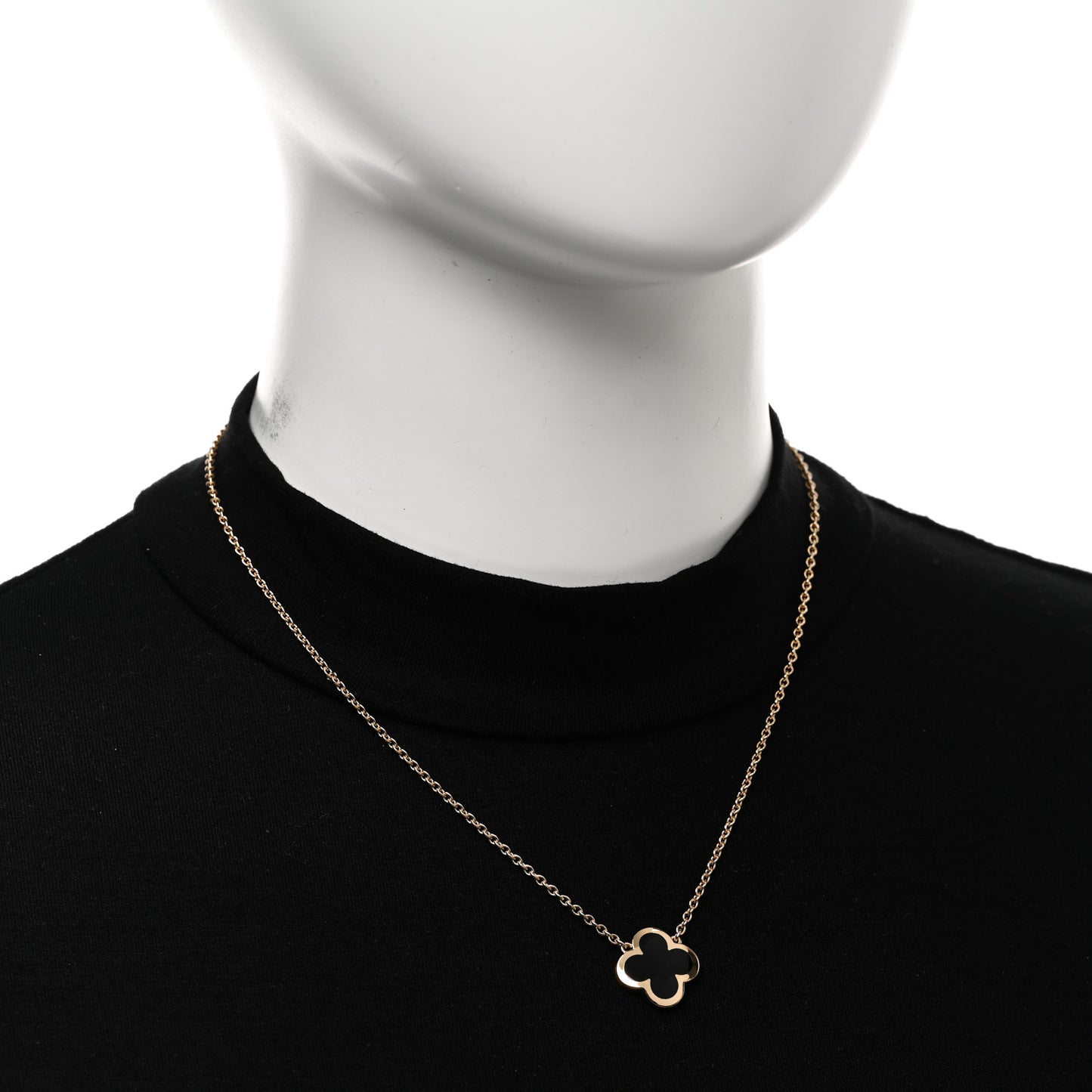 18K Yellow Gold Black Onyx Pure Alhambra Pendant Necklace