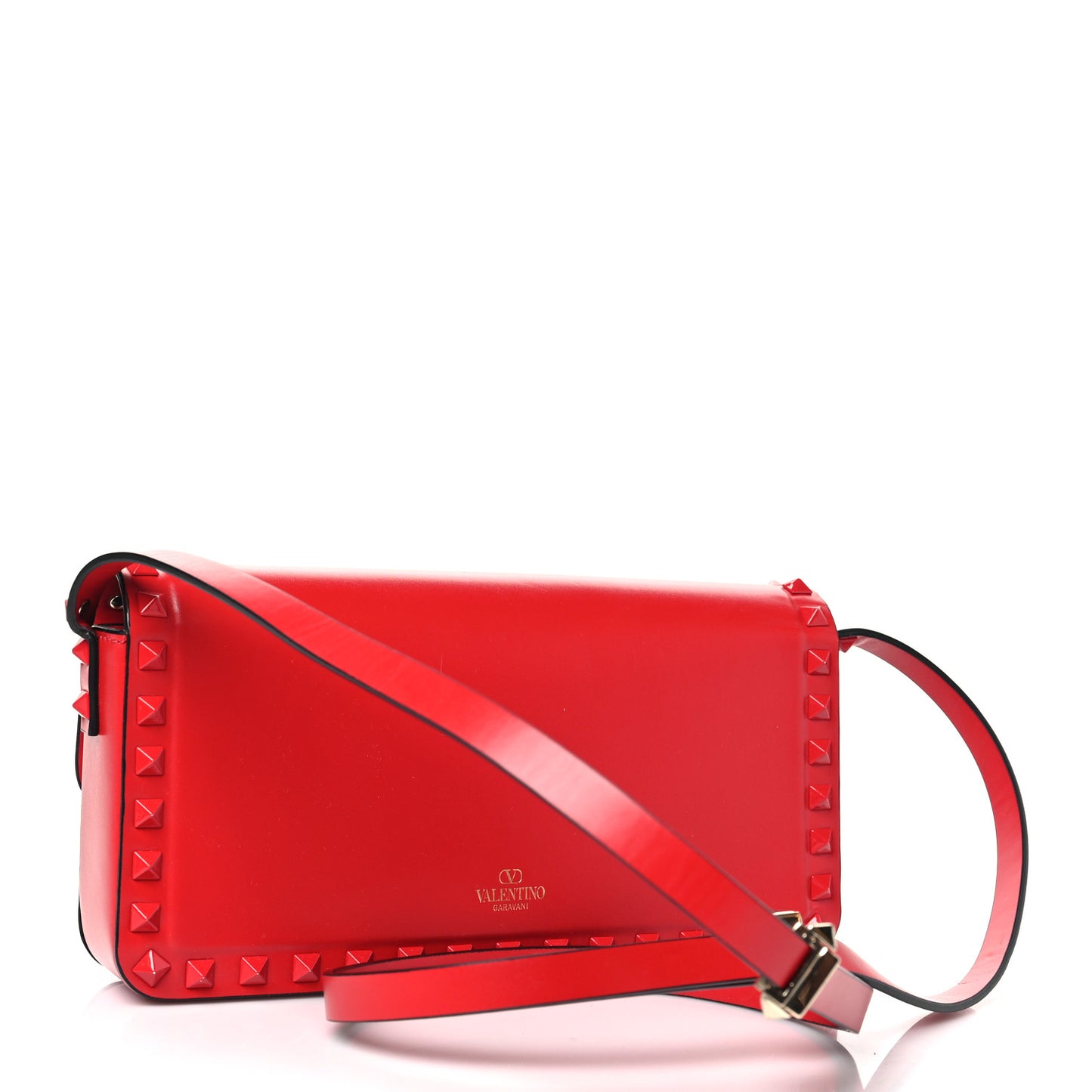 Smooth Calfskin Enamel Tonal E/W Rockstud23 Shoulder Bag Rouge Pur