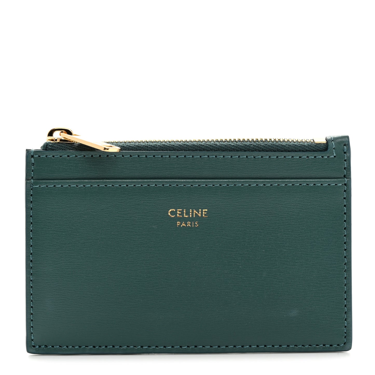 Shiny Calfskin Zipped Card Holder Green