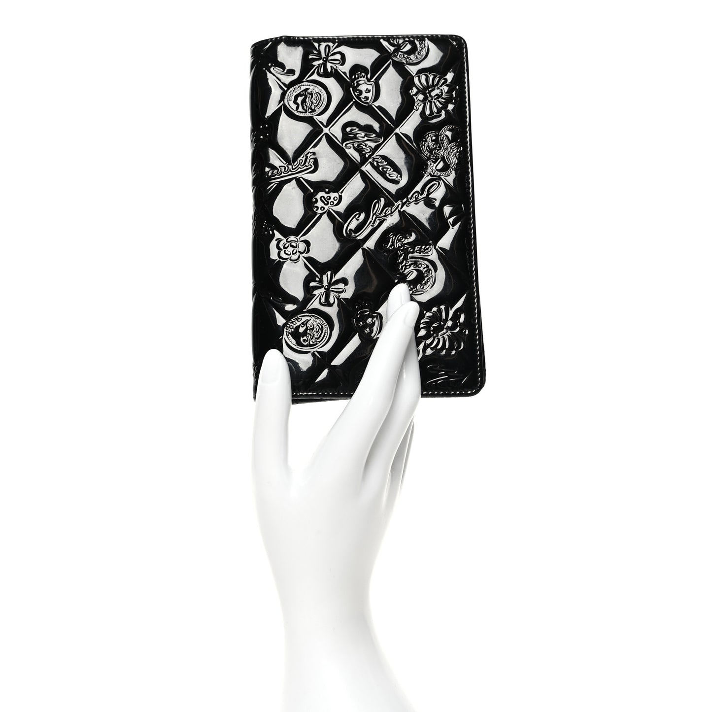 Patent Calfskin Lucky Symbols Yen Wallet Black