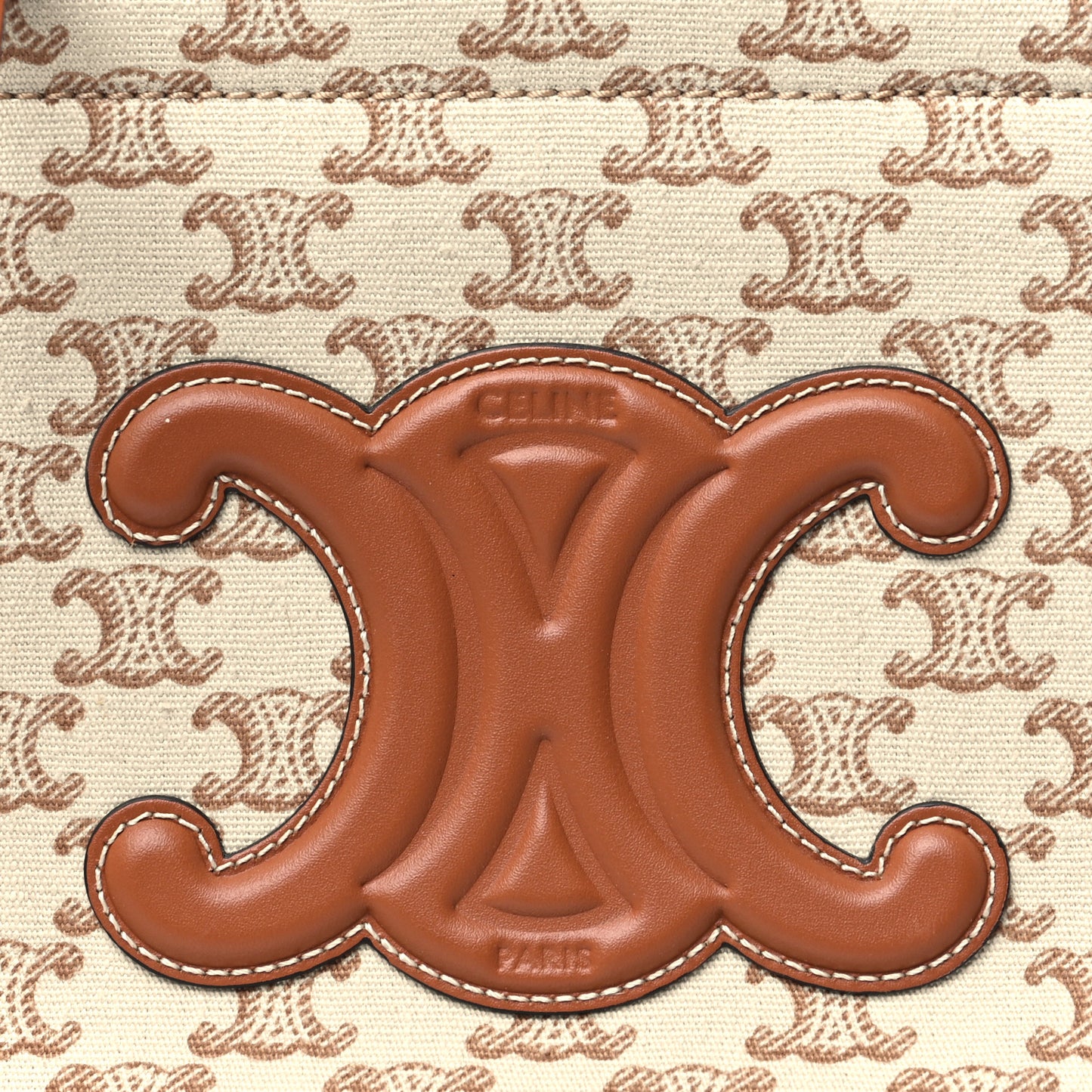 Canvas Calfskin Triomphe Print Small Cabas Thais White
