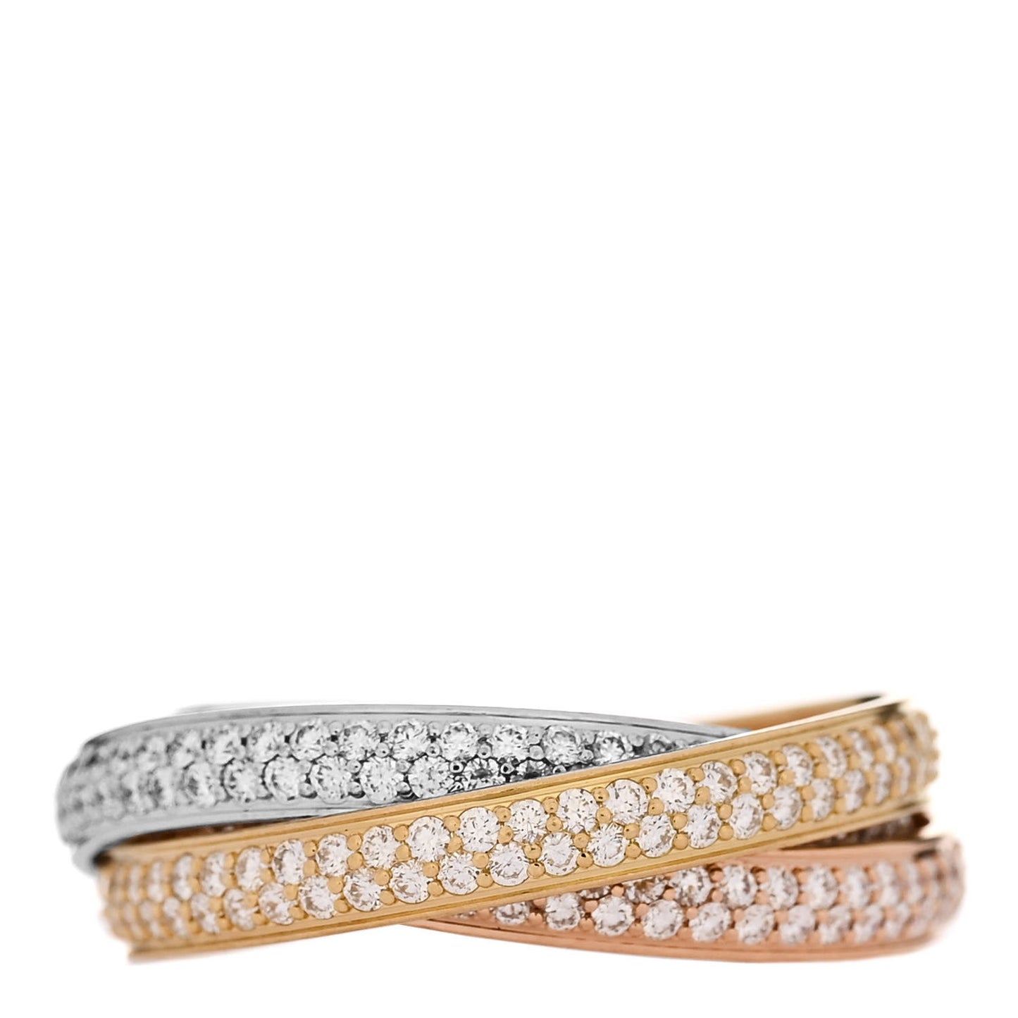 18K White Yellow Pink Gold Diamond Small Trinity Full Paved Ring 56 7.75