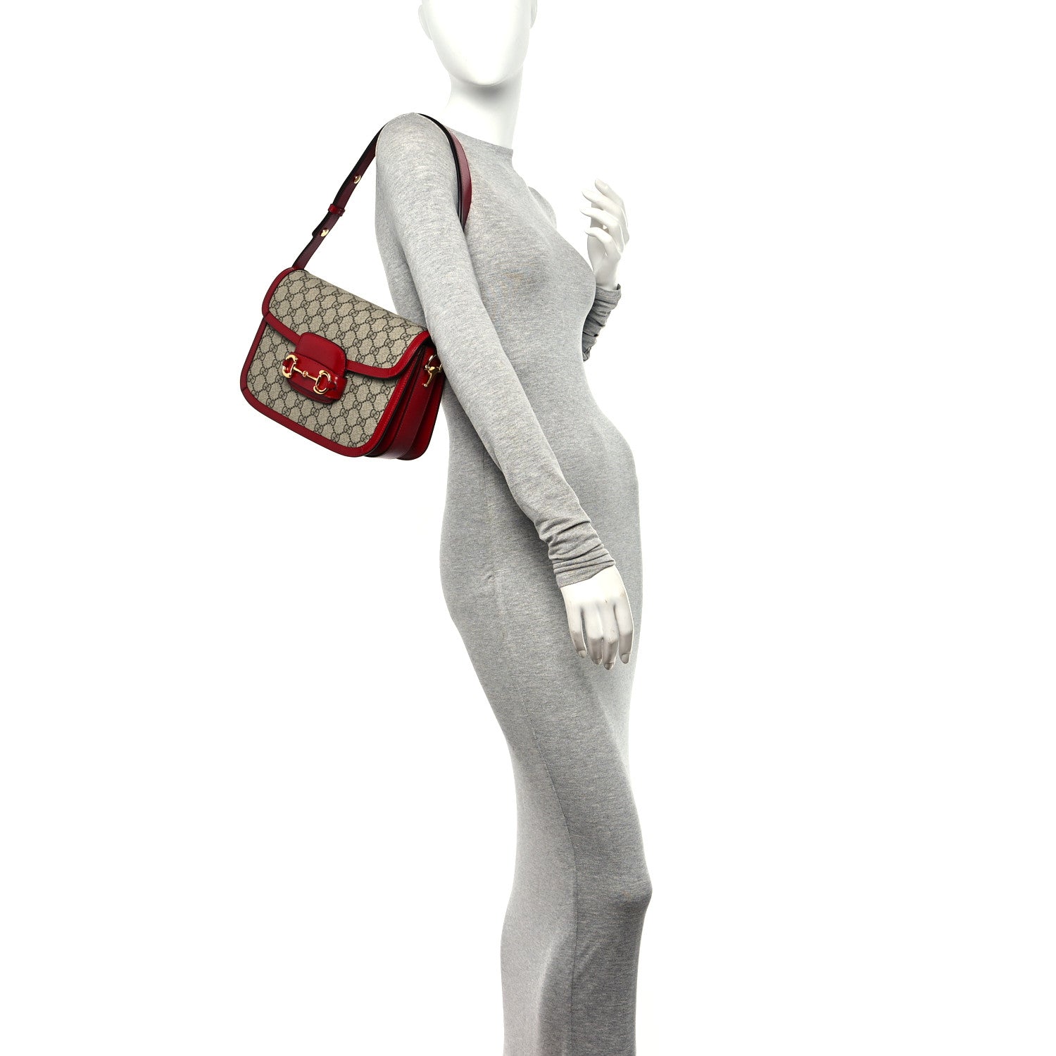 Gucci GG Supreme Monogram Azalea Calfskin Horsebit 1955 Shoulder Bag Beige Ebony New Cherry Red 3 of 10