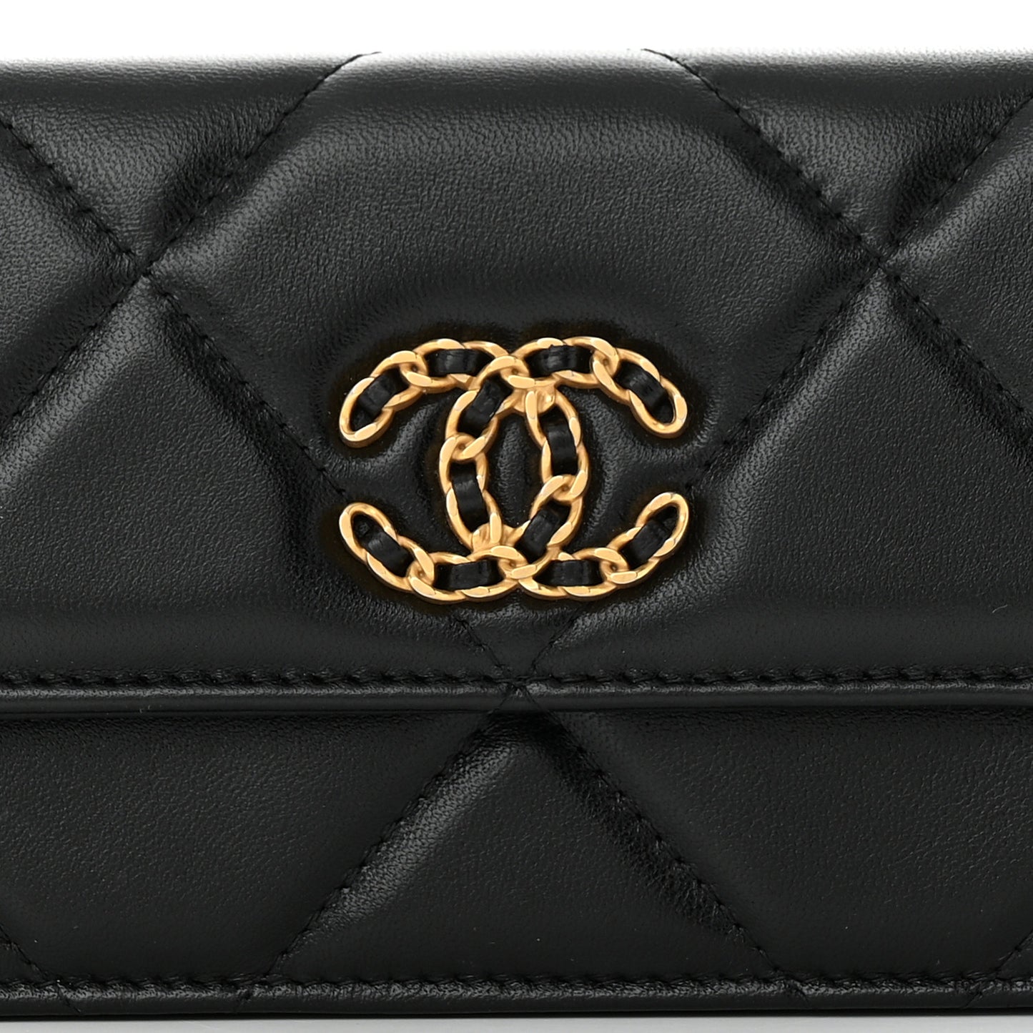 Lambskin Quilted Chanel 19 Belt Phone Holder Bag Black