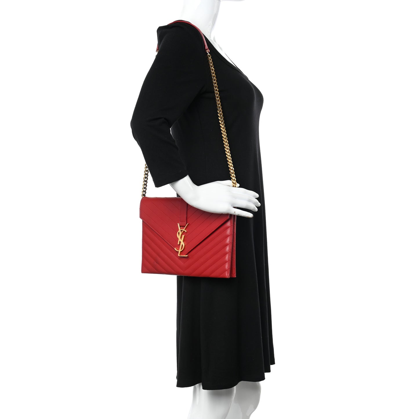Calfskin Matelasse Chevron Medium Monogram Satchel Red