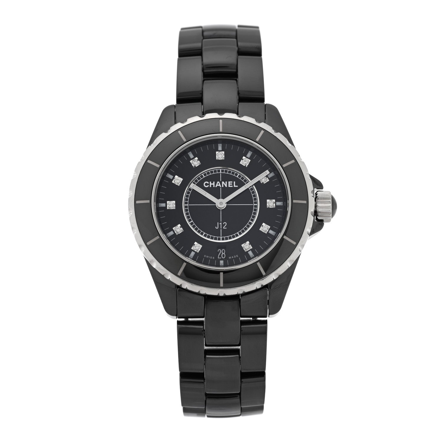CHANEL クォーツ腕時計 スクエア ブラック Chanel Stainless Steel Ceramic Diamond 38mm J12 Quartz Watch Black