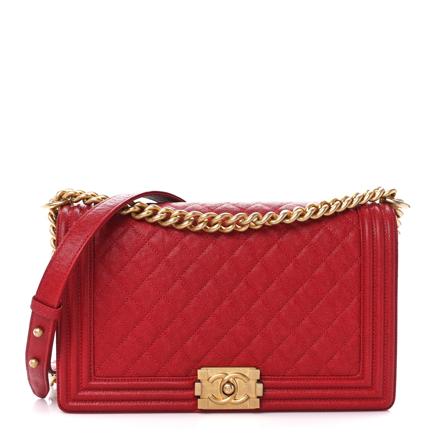 Caviar Quilted New Medium Boy Flap Dark Red