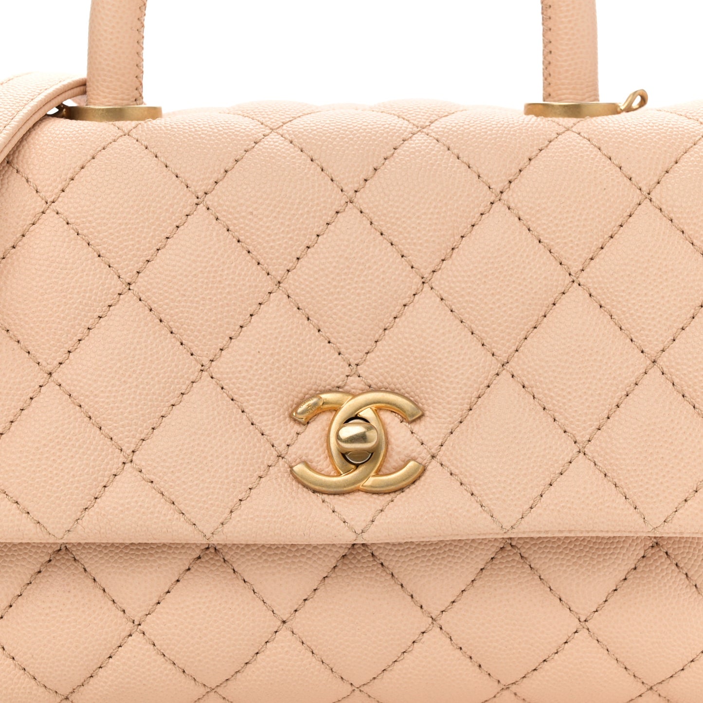 Caviar Quilted Mini Coco Handle Flap Beige